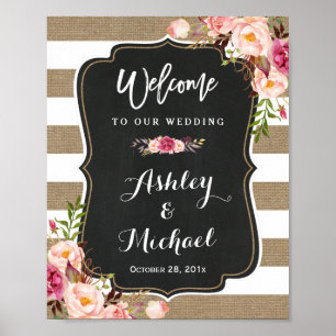 Rustic Country Burlap Floral Mariage Affiche de bi