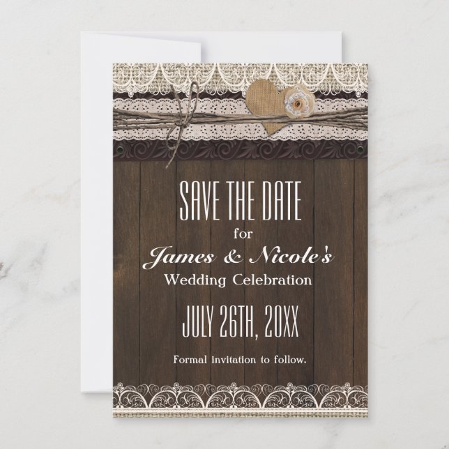 Rustic Country Burlap & Lace Enregistrer La Carte  (Devant)