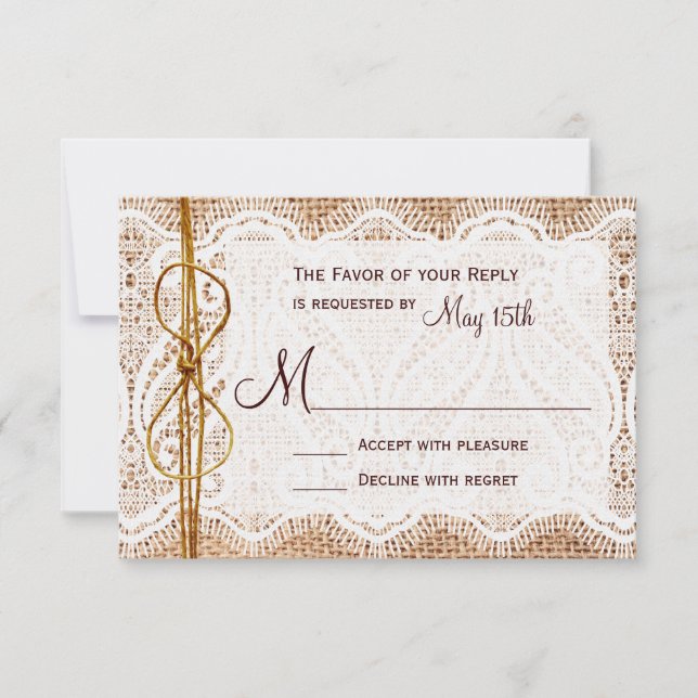 Rustic Country Burlap Lace Twine Wedding RSVP (Devant)