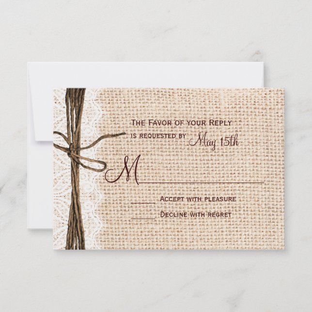 Rustic Country Burlap Lace Twine Wedding RSVP (Devant)