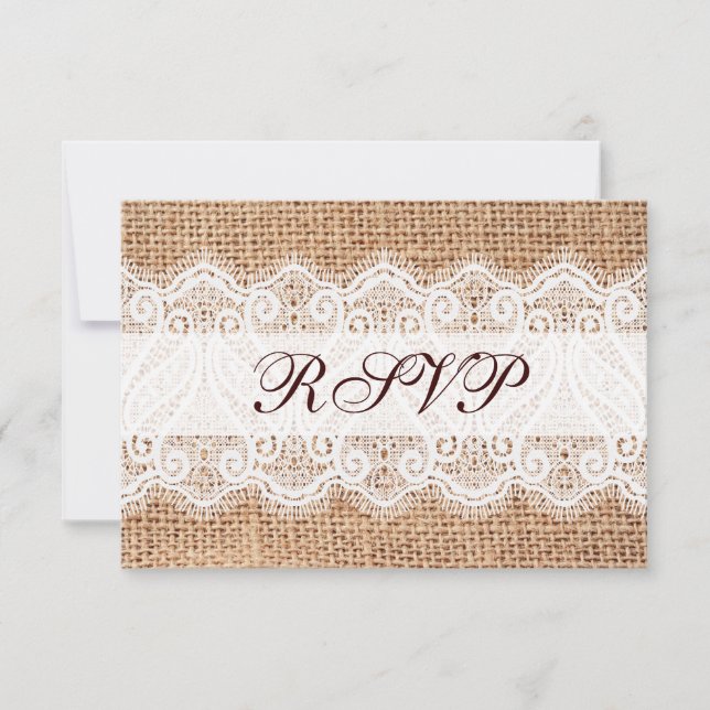 Rustic Country Burlap Lace Wedding RSVP Cards (Vorderseite)