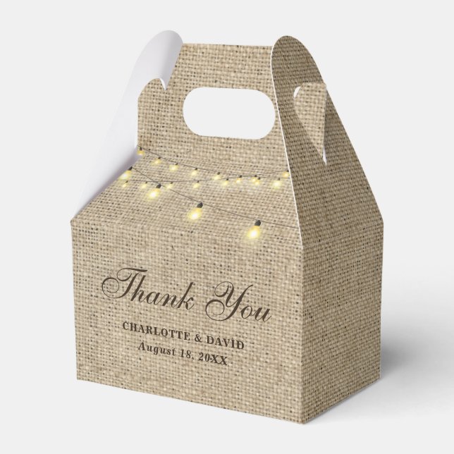 Rustic Country Burlap Lights Hochzeit Vielen Dank Geschenkschachtel (Vorderseite)