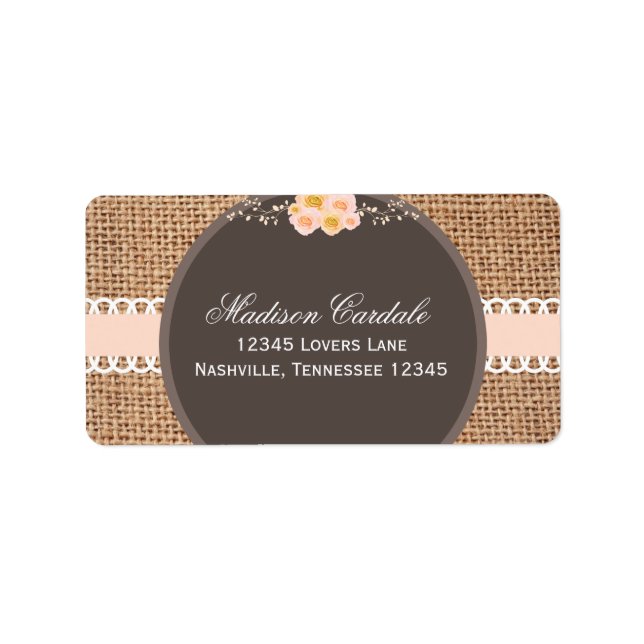 Rustic Country Burlap Mariage Étiquettes de adress (Devant)