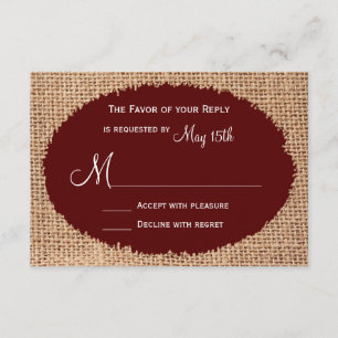 Rustic Country Burlap Maroon Mariage rouge RSVP