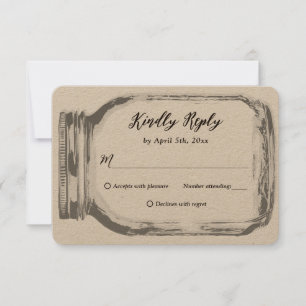 Rustic Country Burlap Mason Jar Kraft Wedding RSVP