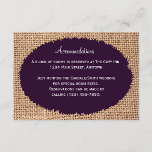 Rustic Country Burlap Purple Cartes d'hébergement