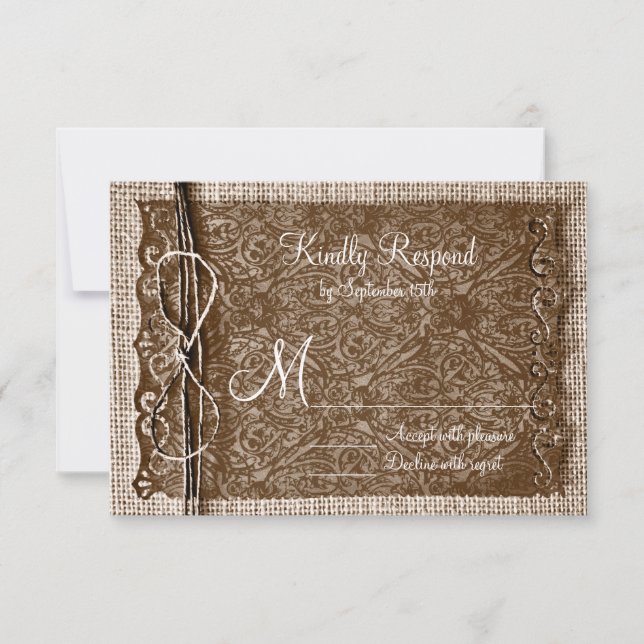 Rustic Country Burlap Twine Scroll Wedding RSVP (Devant)