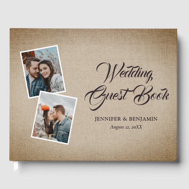 Rustic Country Burlap Wedding Foto Gästebuch (Vorderseite)