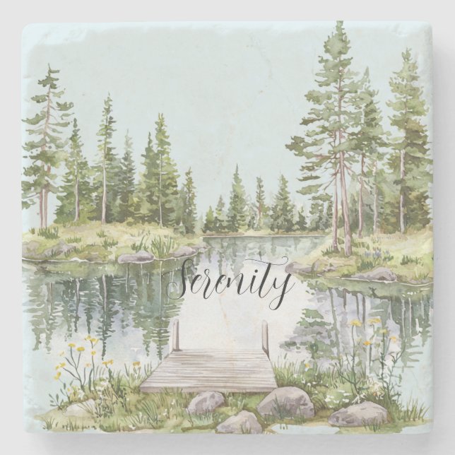 Rustic Country Calm Lake Green Trees Steinuntersetzer (Vorderseite)