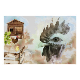 *~*Rustic Country Chicken Coop Hen Farm House Chic Poster