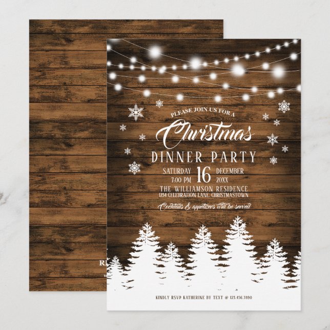 Rustic Country Christmas Dinner Party Invitation (Devant / Derrière)