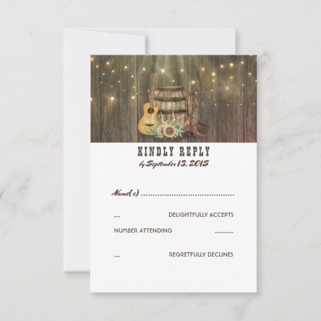 Rustic Country Cowboy Bottes Mariage RSVP (Devant)