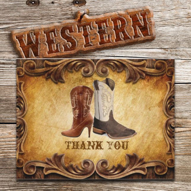 Rustic Country Cowboy Western Wedding danke Postkarte (Rustic Country Cowboy Western Wedding thank you Postcard)
