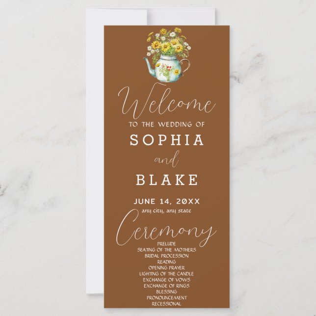 Rustic Country Daisies Tawny Brown Wedding Program (Vorderseite)