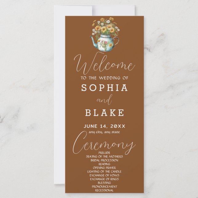 Rustic Country Daisies Tawny Brown Wedding Program (Vorderseite)