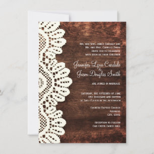 Rustic Country Dentelle en bois Invitations de mar