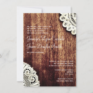 Rustic Country Dentelle en bois Invitations de mar