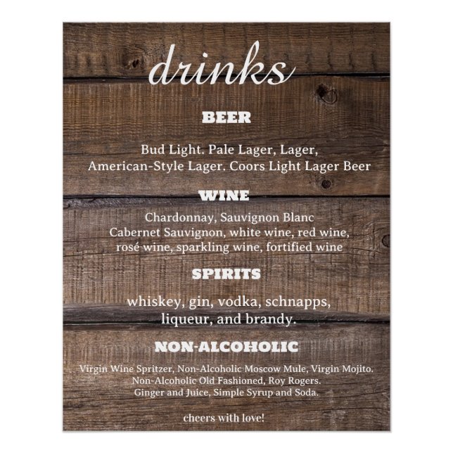 Rustic Country Drink Bar Sign Business Poster (Devant)