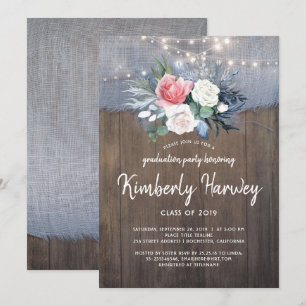 Rustic Country Dusty Blue Floral 2019 Abschluss Einladung