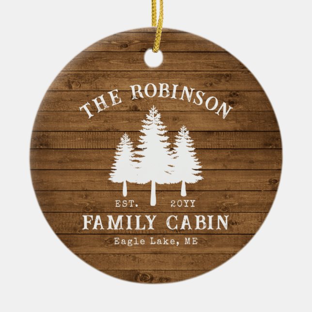 Rustic Country Family Cabin Trees Wood Plank Print Keramik Ornament (Vorne)