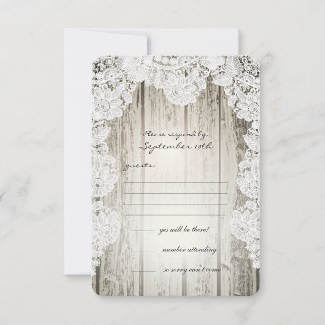 Rustic Country Faux Lace Barnwood Wedding RSVP (Devant)