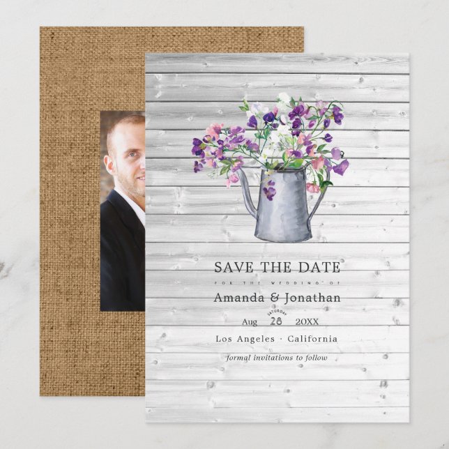 Rustic Country Garden Sweet Pea Floral Wedding Save The Date (Vorne/Hinten)