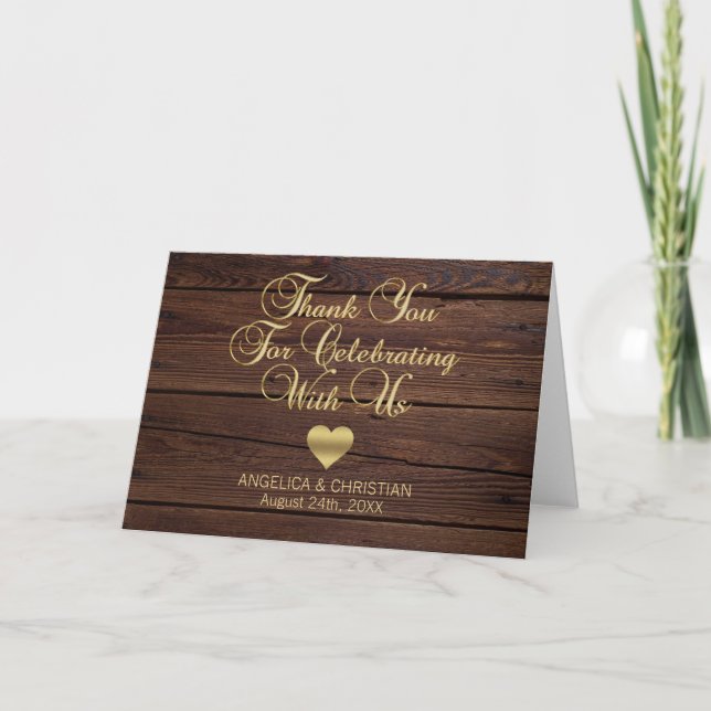 Rustic Country Gold Heart Merci Mariage (Devant)