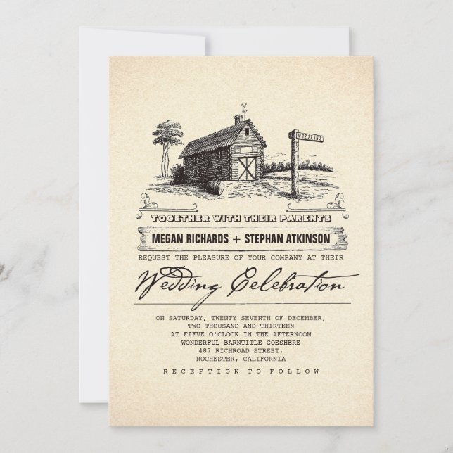 Rustic Country Grange Mariage Invitations (Devant)