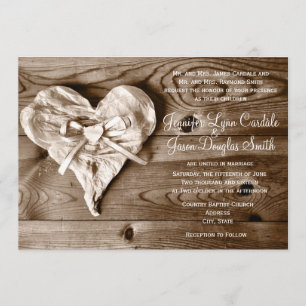 Rustic Country Grange Wood Heart Faire-part de mar