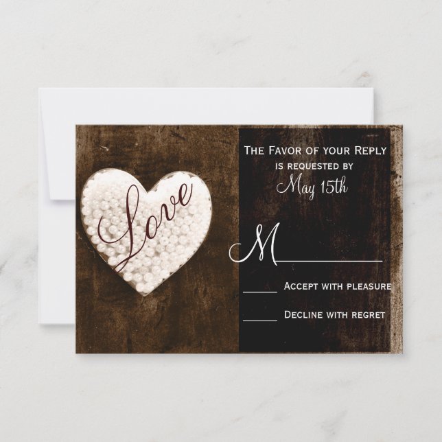 Rustic Country Grange Wood Love Heart Wedding RSVP (Devant)