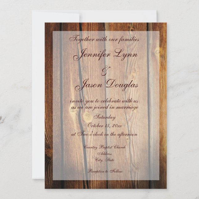 Rustic Country Grange Wood Wedding Invitations (Devant)