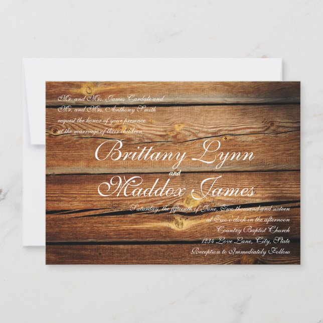 Rustic Country Grange Wood Wedding Invitations (Devant)