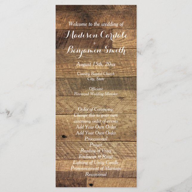 Rustic Country Grange Wood Wedding Programme Modèl (Devant)