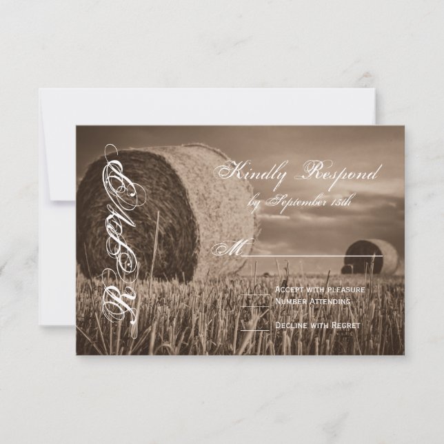 Rustic Country Hay Bale Rural Wedding RSVP Cards Karte (Vorderseite)