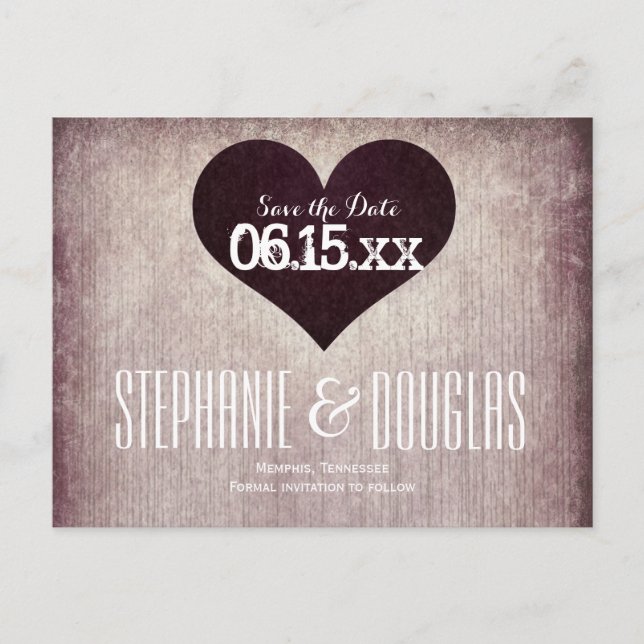 Rustic Country Heart Enregistrer la date Cartes po (Devant)
