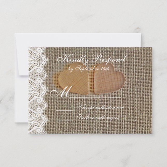 Rustic Country Hearts Burlap Lace Wedding RSVP (Devant)