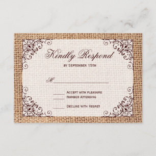 Rustic Country Horseshoe Burlap Wedding RSVP Cards