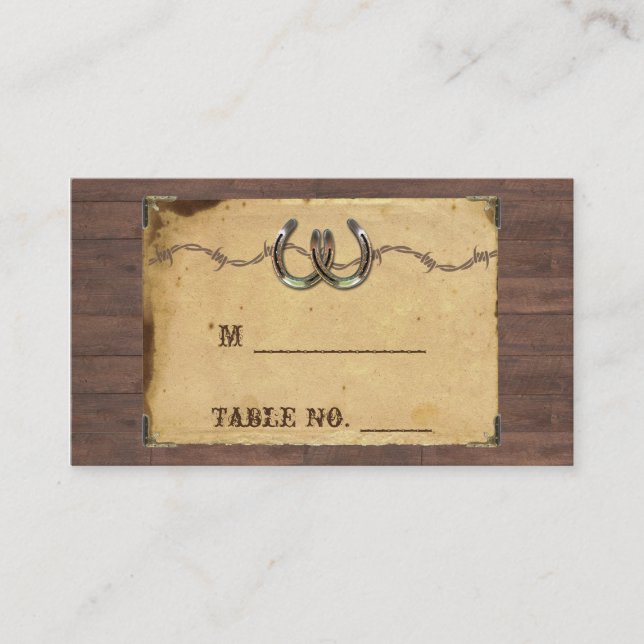 Rustic Country Horseshoe Mariage Cartes de Place (Devant)