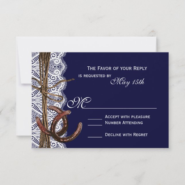 Rustic Country Horseshoe Marine Wedding Cartes RSV (Devant)
