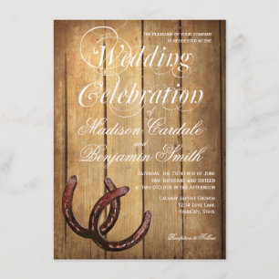 Rustic Country Horseshoe Wood Wedding Invitations
