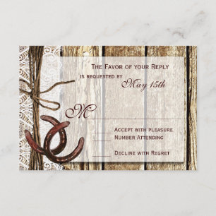 Rustic Country Horseshoe Wood Wedding RSVP Cards Karte