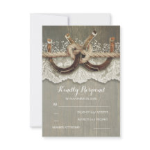 Rustic Country Horseshoes Wood Lace Wedding RSVP