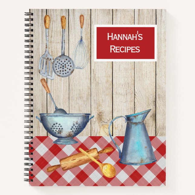 Rustic Country Kitchen Utensies Rezept Notebook Notizbuch (Vorderseite)