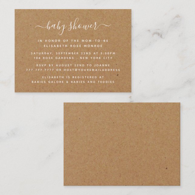 Rustic Country Kraft Baby shower Invitation de bil (Devant / Derrière)