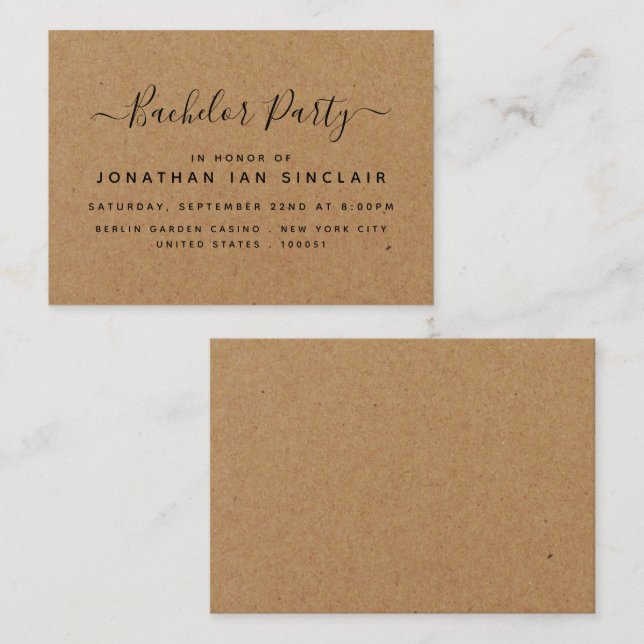 Rustic Country Kraft Bachelor Party Invitation de  (Devant / Derrière)
