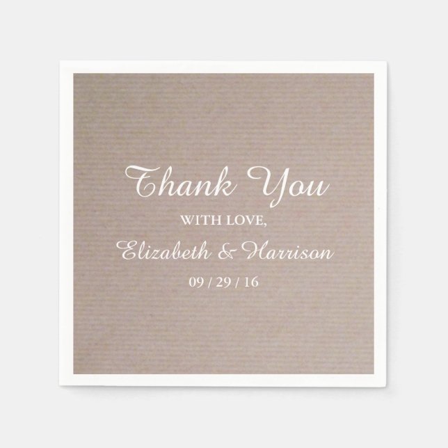 Rustic Country Kraft Hochzeitsempfang Danke Serviette (Vorderseite)