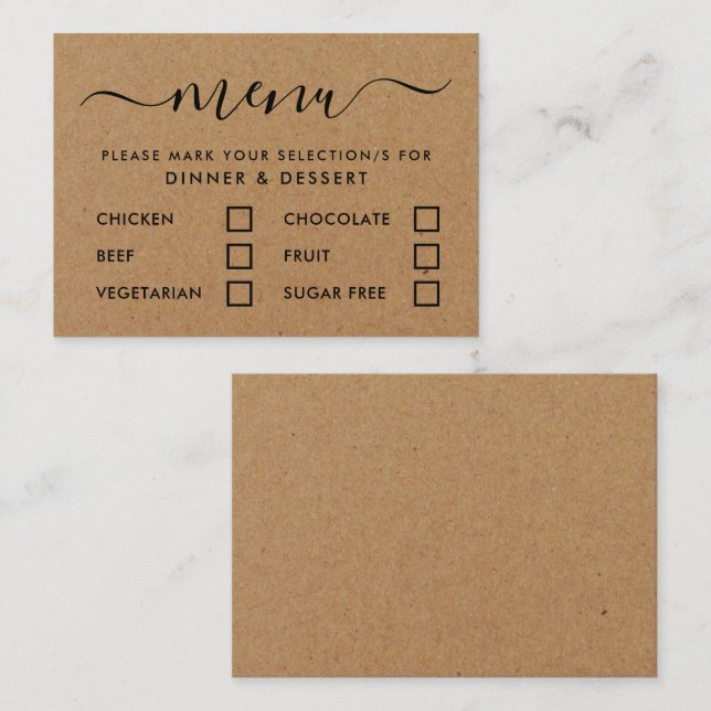 Rustic Country Kraft Menu Simple Script Sélection (Devant / Derrière)