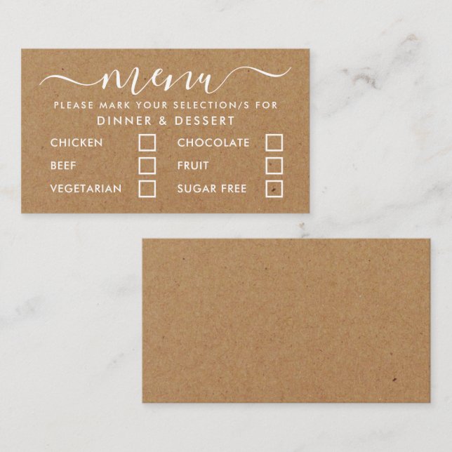 Rustic Country Kraft Menu Simple Script Sélection (Devant / Derrière)