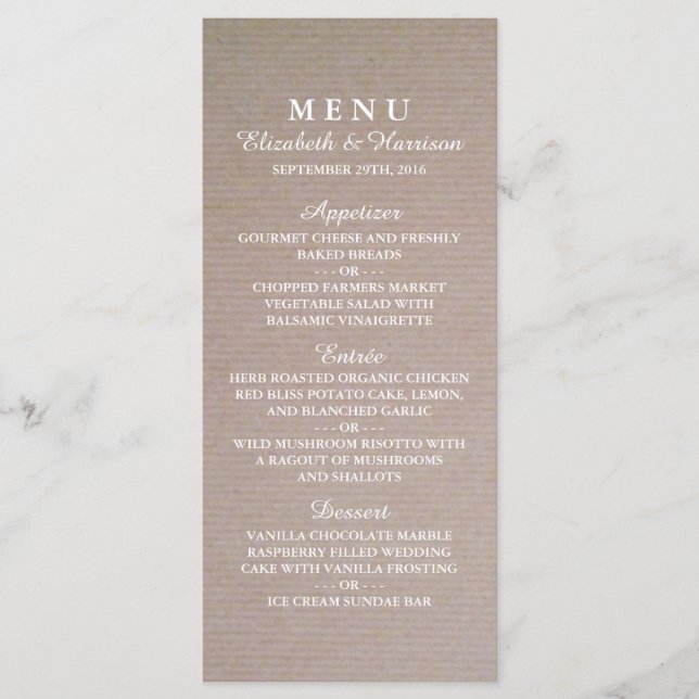 Rustic Country Kraft Wedding Menu Menükarte (Vorderseite)