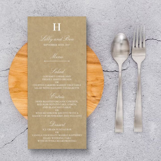 Rustic Country Kraft Wedding Menu Template Menükarte (Von Creator hochgeladen)